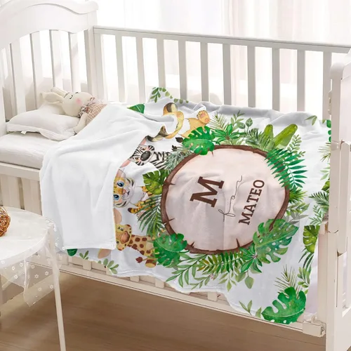 Miniatura 2 de Manta personalizada de animales bebés para niños y niñas, mantas personalizadas con nombre, manta ligera de franela suave para ropa de cama, sofá