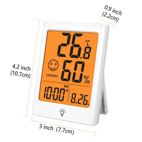 Miniatura 7 de Timloon Termómetro digital interior para habitación, monitor inteligente de temperatura y humedad con luz de fondo, indicador de comodidad, registro
