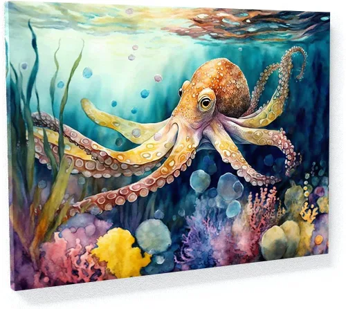 Sense Canvas Octopus Vibrant Ocean 7 - Lienzo decorativo para decoración del hogar, póster grande de 40 x 30 pulgadas, 0.75 pulgadas