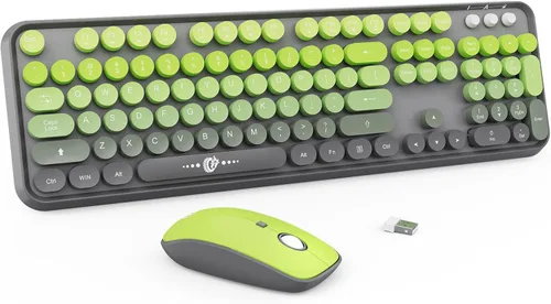 Miniatura 18 de Teclado y Ratón Inalámbricos Lindo Teclado y Ratón Coloridos con Teclado de Máquina de Escribir Retro Inalámbrico de 2.4GHz Suspensión