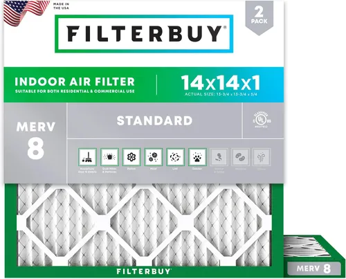 Miniatura 35 de Filterbuy Filtro de aire MERV 8 de 8 x 14 x 1 pulgadas para defensa contra el polvo y las alergias (paquete de 2), filtros electrostáticos plisados