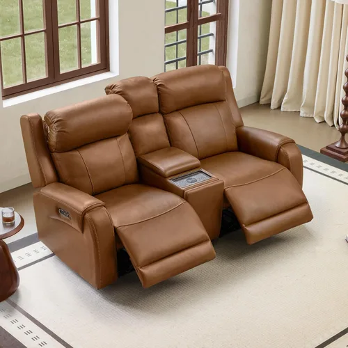 Miniatura 15 de CHITA Sofá reclinable eléctrico de piel auténtica, sofá reclinable con reposacabezas eléctrico, doble motor, puertos de carga USB, sofá reclinable