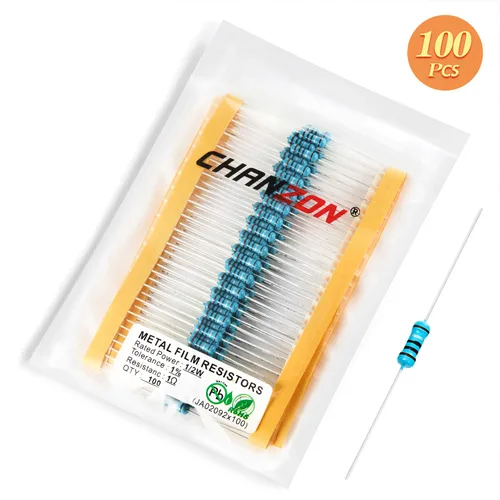 Miniatura 5 de Chanzon 100pcs 1/2W (0.5W) 1 Ω ohmios Resistencia fija de película metálica 0.01 ±1% Tolerancia 1R MF Orificio pasante Resistencias limitadoras