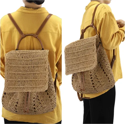 Miniatura 3 de Ayliss Bolso de mano de paja para mujer, bolso de hombro de verano, tejido a mano, bolso de mano para playa, bolsa de hobo, Caqui, S