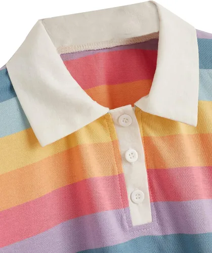 Miniatura 3 de SweatyRocks - Ombligueras de manga corta con cuello abotonado y estampado a rayas para mujer