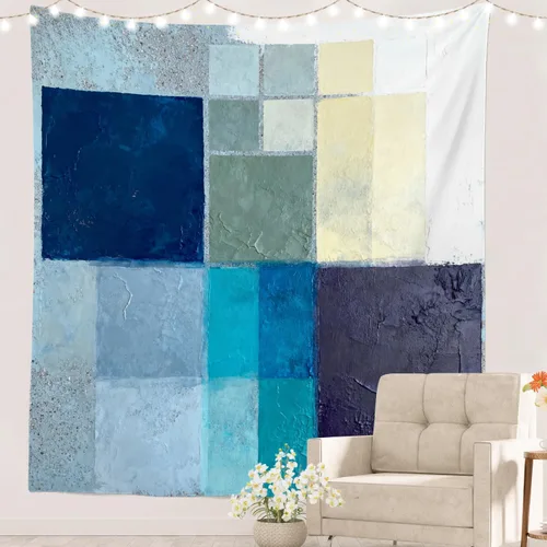 Miniatura 110 de Batmerry Tapiz azul y blanco, tapiz abstracto de pintura azul, negro, gris y blanco, para sala de estar, dormitorio, pared, decorativo, 51.2 x 59.1