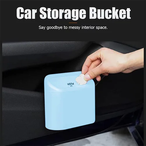 Miniatura 3 de Papelera para automóvil, mini cubo de basura con tapa, 2 bolsas de basura azul, bonitos accesorios para el automóvil para almacenamiento