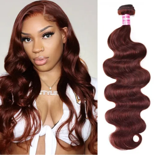 Miniatura 44 de Beauty Forever #33B Cabello humano brasileño ondulado marrón rojizo 1 paquete de 8 pulgadas, cabello humano Remy castaño cobrizo rojo cobrizo