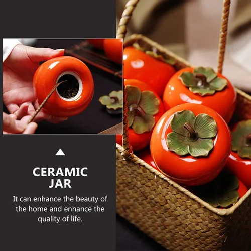 Miniatura 8 de jojofuny Juego de 2 botes de cerámica con forma de caqui, de porcelana de 6.8 onzas para cocina, almacenamiento de alimentos, aperitivos, frutos