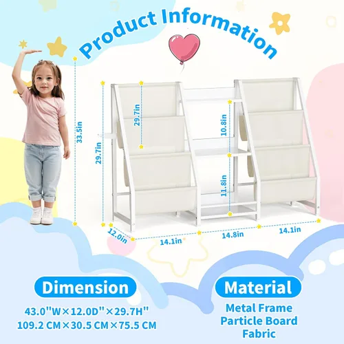 Miniatura 2 de Estantería organizadora de almacenamiento de juguetes para niños, estante para libros para habitaciones de niños, estantería infantil de 2 lados
