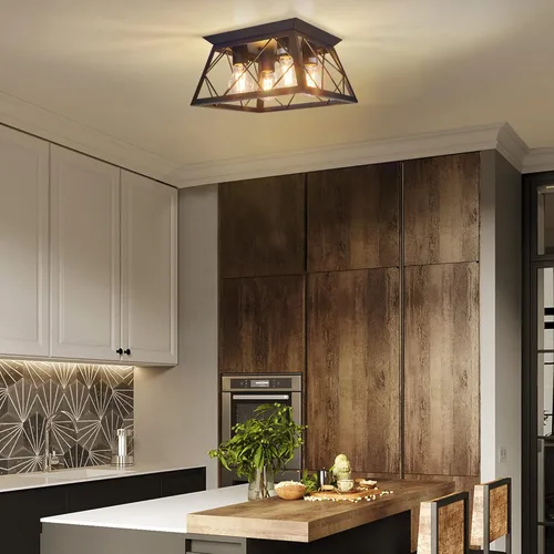 Miniatura 7 de FadimiKoo Lámpara de techo empotrada negra de 4 luces para cocina, pasillo, iluminación industrial cercana al techo, lámpara de jaula cuadrada