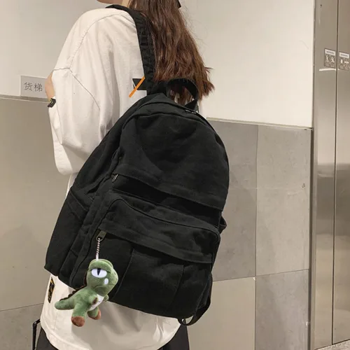 Miniatura 5 de Mochila de lona para laptop, mochila de viaje estética retro vintage para mujeres y hombres (negro)