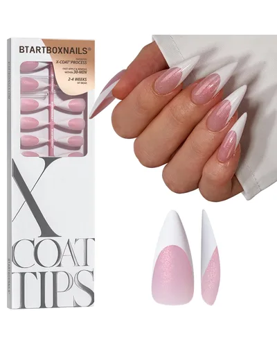 Miniatura 13 de BTArtboxnails XCOATTIPS uñas postizas con punta francesa - Uñas postizas largas cuadradas con base de purpurina rosa, 90 piezas de puntas de uñas