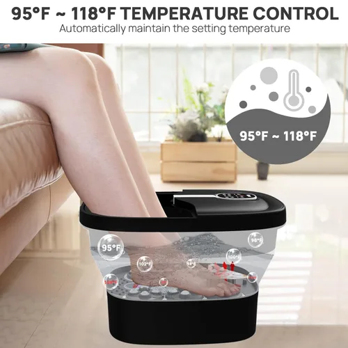 Miniatura 4 de HOSPAN Masaje giratorio eléctrico plegable para pies, baño de pies con calor, burbujas, control remoto y 24 bolas de masaje Shiatsu motorizadas. Spa