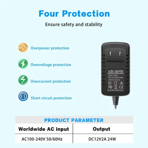 Miniatura 3 de 12V 2A 24W Fuente de alimentación AC 100V-240V a 12V 2A Adaptador montado en la pared 12V Conmutación para DC12V CCTV Cámara LED tira luz rc