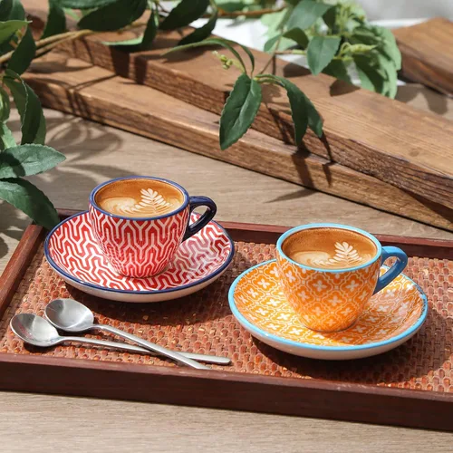 Miniatura 6 de Selamica Tazas de café expreso de cerámica de 2 onzas, juego de tazas de café expresso pequeñas con platillos, mini tazas demitasse de porcelana
