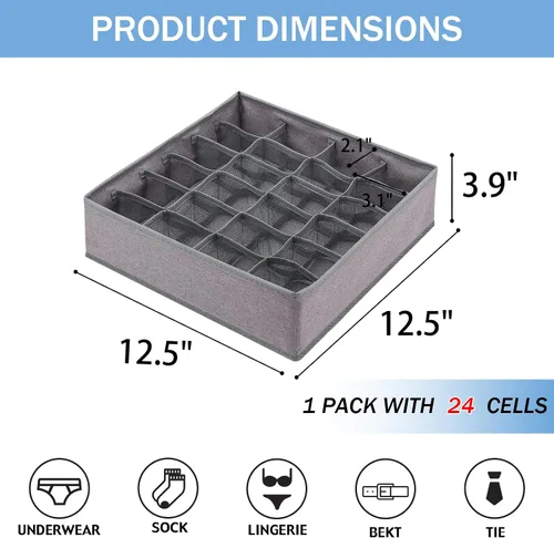 Miniatura 2 de Cubos de almacenamiento plegables, organizadores de ropa interior, organizador debajo del gabinete, cajas de almacenamiento de tela de 24 celdas Gris