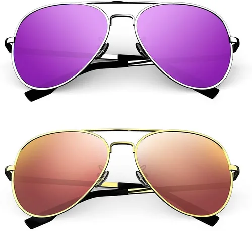 Miniatura 2 de REBAJAS DE VERANO - Aviator - Gafas de sol polarizadas para niños y niñas, paquete de 2 unidades de 4 a 14 años, Púrpura y amarillo