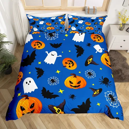 Miniatura 4 de Manfei Juego de funda de edredón con diseño de calabaza, tamaño individual, funda de edredón con 1 funda de almohada, juego de ropa de cama de 2