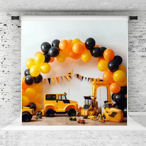Miniatura 5 de Kate Telón de fondo de construcción de camión volquete para niños, fondo de fotografía, decoración de fiesta de cumpleaños, 7 x 5 pies