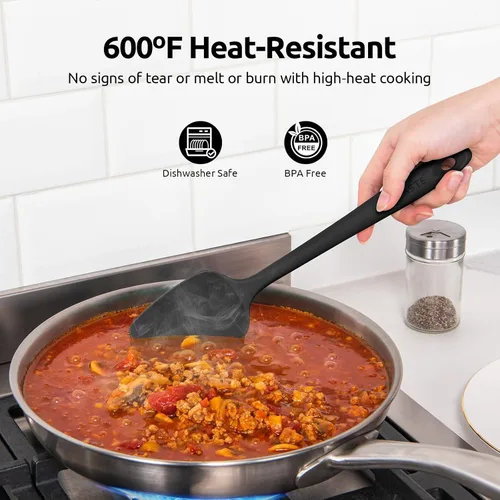 Miniatura 3 de Juego de espátulas de silicona U-Taste con resistencia al calor de 600 grados Fahrenheit (Negro)