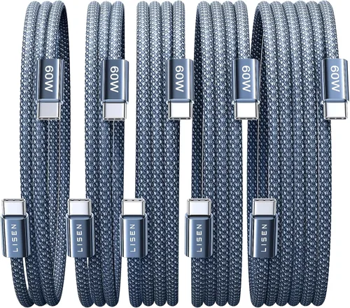 Miniatura 20 de LISEN Cable USB C a USB C, paquete de 5 [3.3/3.3/6.6/6.6/10 pies] para iPhone 17, cable C a C de carga rápida para iPad, iPhone 16 15 Pro Max, Negro