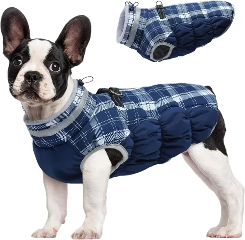 Miniatura 28 de FUAMEY - Chaqueta de invierno para perro, chaleco acolchado con arnés, ropa cálida para mascotas, abrigo con cremallera, impermeable, para perros
