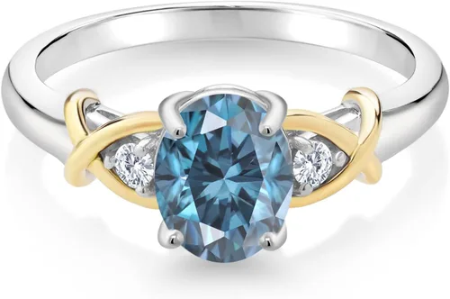Miniatura 58 de Anillo de compromiso de oro amarillo de 10 quilates y plata 925 con piedra natal y diamantes cultivados en laboratorio para mujer, ovalado de 0.315