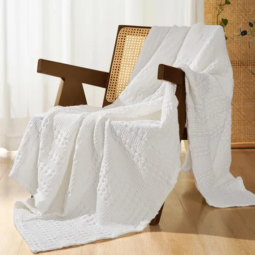 Miniatura 39 de PHF - Manta tejida de punto gofre 100% algodón, suave, ligera, transpirable, acogedora, de verano, para sofá y cama, tejida, estética, decoración