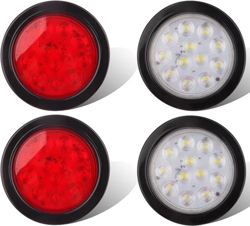 4 piezas de luces traseras LED redondas de 4 pulgadas - Luces de freno, giro, parada, respaldo, reversa y antiniebla de 4 pulgadas para remolques