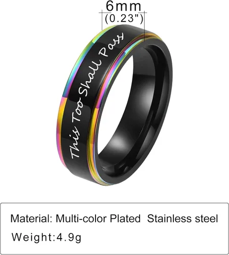 Miniatura 3 de MPRAINBOW Joyería inspiradora de acero inoxidable, anillo de arco iris negro, cita motivadora oculta, grabado, animación, cumpleaños, graduación