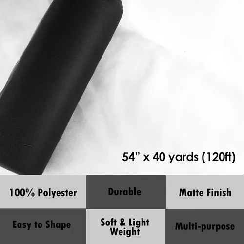 Miniatura 2 de Craft And Party, Rollo de Tul de Tela Negra de 54 Pulgadas por 40 Yardas (120 pies) Rollo de Tul de Tela para Falda Tutú de Bricolaje, Bodas y Negro