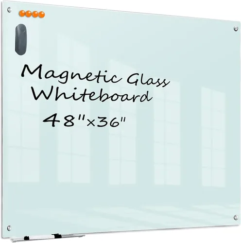 Miniatura 9 de KIZZBY Pizarra de Vidrio Negro de Borrado en Seco - Pizarra Magnética Negra para Pared, 48"x36" Pizarra Blanca Grande Sin Marco para Oficina, Hogar