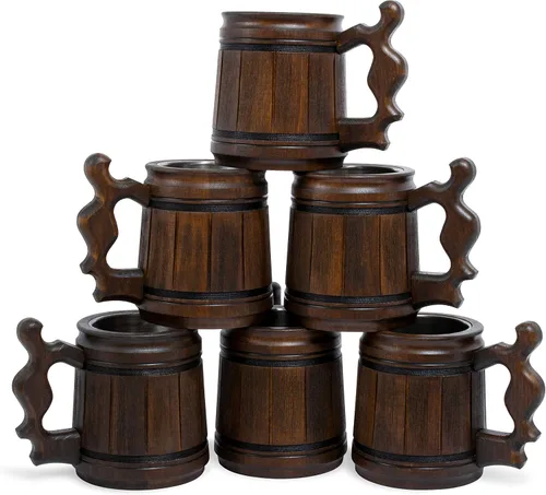 Miniatura 12 de Copa de acero inoxidable, hecho a mano, taza de cerveza, hombres, ecológica, recuerdo retro café Juego de 6 tazas retro marrón 20 onzas