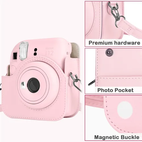 Miniatura 7 de MUZIRI KINOKOO Funda protectora para cámara instantánea Instax Mini 12 – Bolsa de transporte de piel sintética para cámara Mini 12 con bolsillo