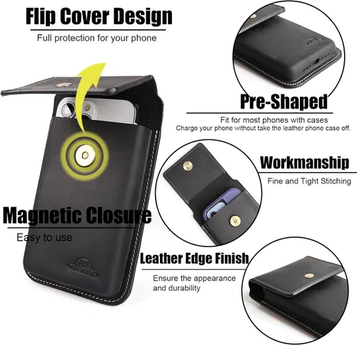 Miniatura 3 de Funda de cuero Topstache para teléfono para hombres - Funda con cierre magnético para iPhone 17/16/15/14/13/12 - Funda de cinturón de cuero con clip