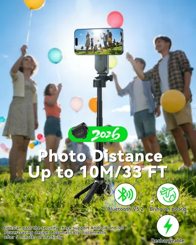Miniatura 3 de CloudValley Palo magnético para selfie y mini trípode, estabilizador de mano extensible de rotación de 360°, agarre de cámara con control remoto