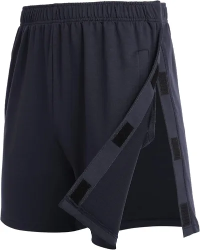 Deyeek Pantalones cortos unisex con cierre lateral y bolsillos para hombre, pantalones cortos deportivos de algodón para después de la cirugía