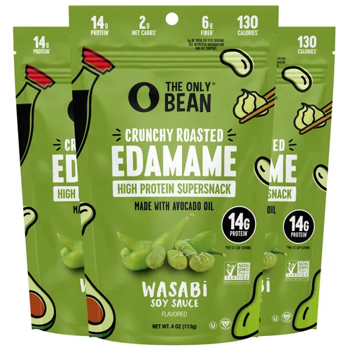 Miniatura 8 de The Only Bean Granos Edamame tostados secos crujientes (paquete variado), bocadillos saludables keto bajos en carbohidratos para adultos y niños