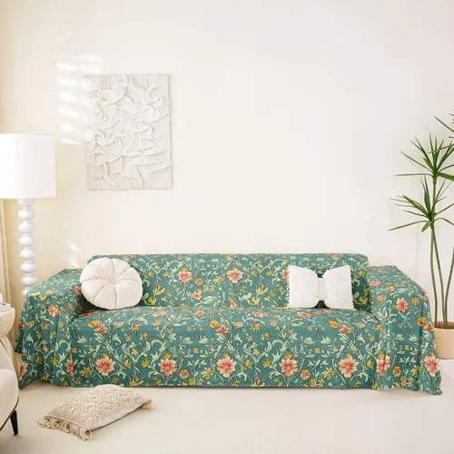 Miniatura 24 de Erosebridal Funda de sofá floral de 71 x 91 pulgadas, diseño de loto, antideslizante, acuarelas, diseño de hojas de flores azules, con pintura