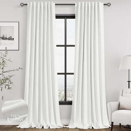 Miniatura 33 de Cortinas de lino 100% opacas para dormitorio, 102 pulgadas de largo, con pestaña trasera, bolsillo para barra, paneles acústicos con aislamiento