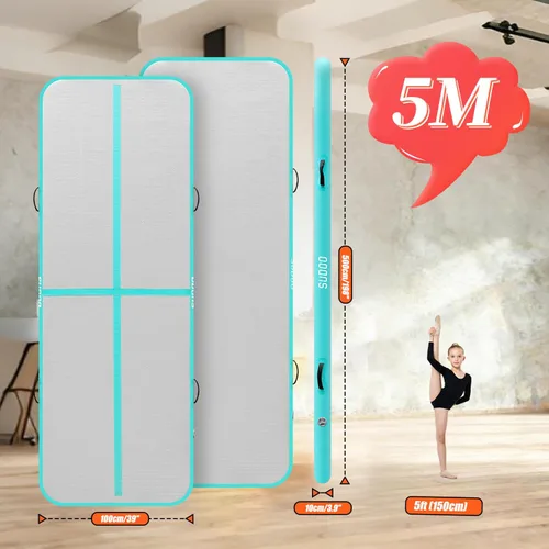Miniatura 2 de SUDOO Gymnastics Air Mat 10ft/13ft/16ft Inflatable Air Tumble Track Mat 4" Thick Tumbling Mat With Pump or No Pump for Training Tumble Yoga Verde