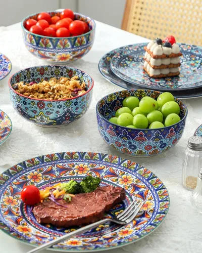 Miniatura 6 de glowworm Juego de Platos de Cena de 4, Platos de Cerámica de 10.5 Pulgadas para Bistec, Juego de Vajilla para Cocina, Regalo de Inauguración