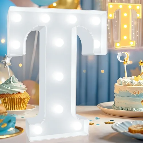 Miniatura 14 de Pooqla Letras con luces LED de marquesina, letras decorativas iluminadas en blanco cálido y blanco frío, letras del alfabeto iluminadas para niños