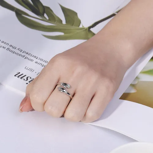 Miniatura 6 de Anillo de abrazo de plata de ley ajustable para seres queridos, anillos de abrazo apilables para mujeres, anillos de abrazo de mano para abrazar
