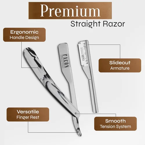 Miniatura 6 de Facón Navajas rectas para hombres - Kit de navaja de barbero profesional de borde recto con 100 cuchillas, afeitadora clásica de acero inoxidable