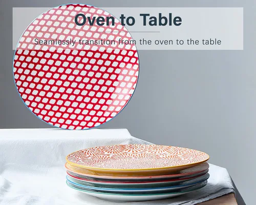 Miniatura 4 de ONEMORE - Juego de 6 platos de cena coloridos, platos de ensalada de porcelana de 10.5 pulgadas - Platos de cerámica grandes aptos para microondas