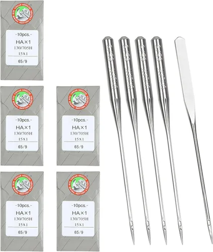 50 piezas de agujas de bordar para máquina Brother, tamaño 65/9 130/705H, HAx1, agujas de máquina de coser para máquina de coser Brother