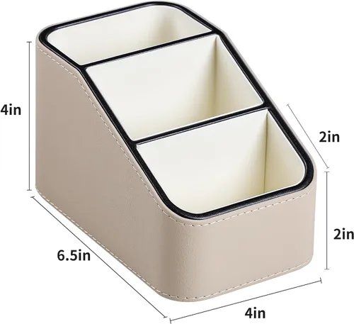 Miniatura 7 de Soporte para control remoto de piel sintética, organizador de escritorio pequeño, suministros de oficina, mesita de noche para mesa auxiliar, Beige