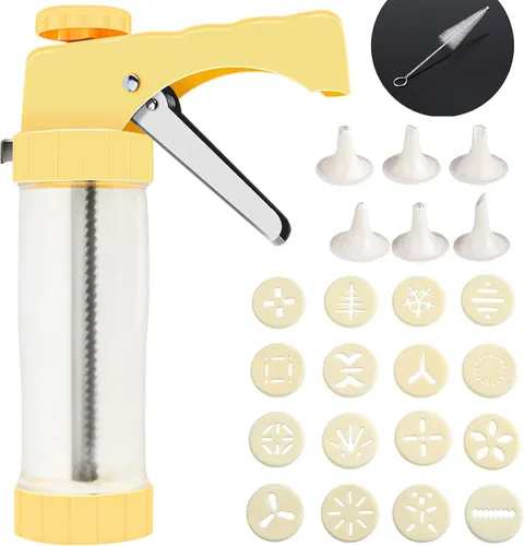 Prensa de galletas, prensa de galletas Spritz para hornear, kit de pistola prensadora de galletas espesante con 16 discos y 6 boquillas de glaseado,